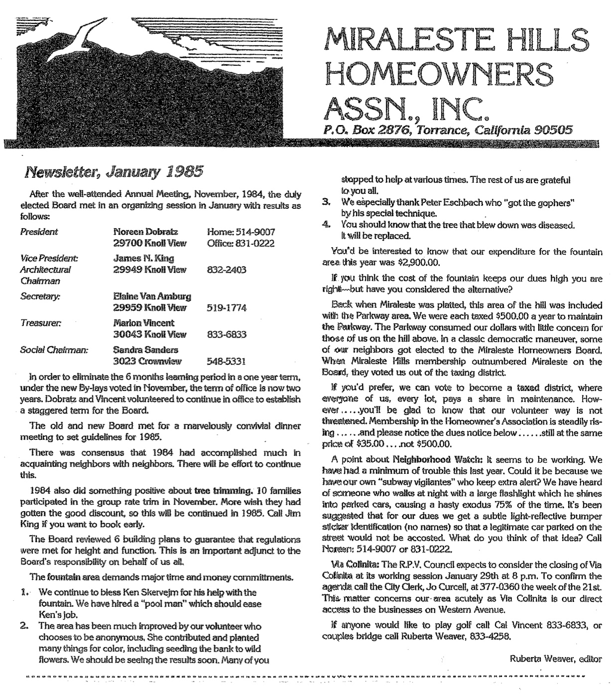 MH HOA Newsletter_1985